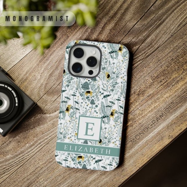 Funda Para iPhone Flores verdes florales blancas de personalizable (Customizable White Floral Green Flowers iPhone Case)