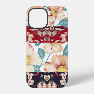 Funda Para iPhone 12 Flores vintage naranja con borde de paissley sin c