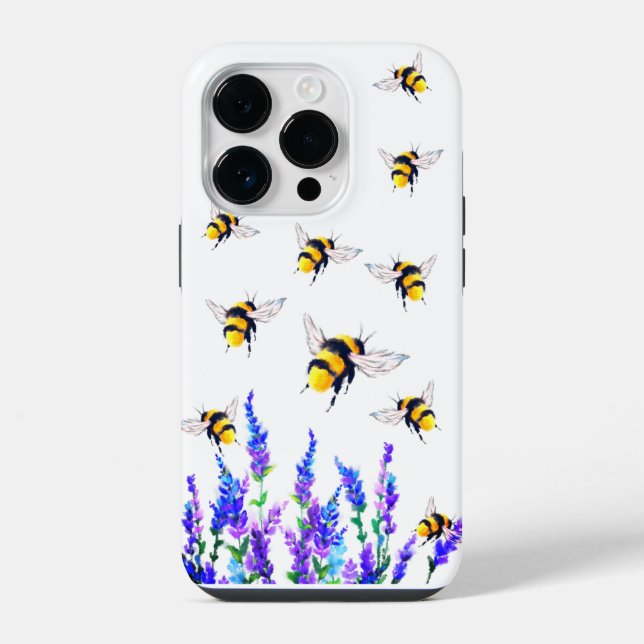 Funda Para iPhone Flores y abejas volando (Reverso )