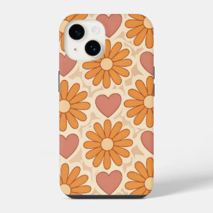 Funda Para iPhone 14 Flores y Corazones Retro Groovy Hippie Madre Perso