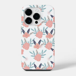 Funda Para iPhone 14 Pro Flores Y Hojas Rosa