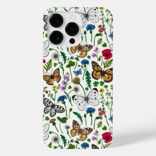Funda Para iPhone 14 Pro Max Flores y mariposas silvestres en blanco