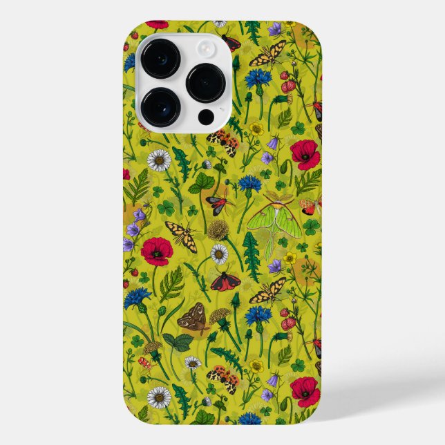 Funda Para iPhone Flores y polillas silvestres en verde (Reverso)