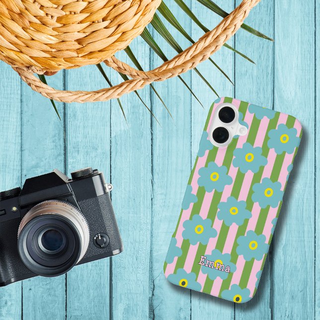 Funda Para iPhone Flower Power Stripes Personaliza Name Iphone Case (Subido por el creador)