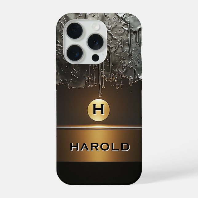 Funda Para iPhone Flujo de metal líquido abstracto esfera dorada de  (Reverso )