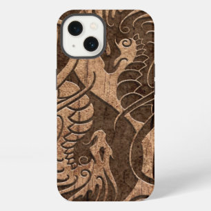 Flying Yin Yang Dragons with Wood Grain Effect