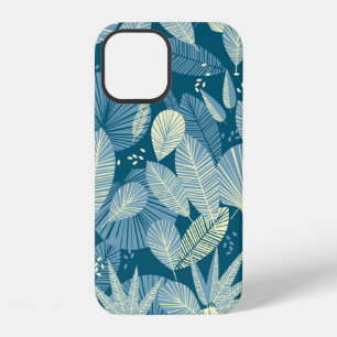 Funda Para iPhone 12 Folaje tropical elegante gris y azul sin costuras