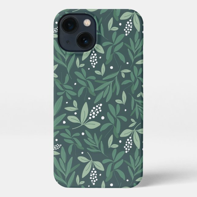 Funda Para iPhone Foliage de helecho verde y patrón de cereza blanca (Reverso )