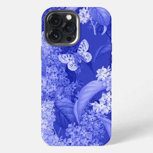 Funda Para iPhone Fondo azul de flores y mariposa (Reverso )
