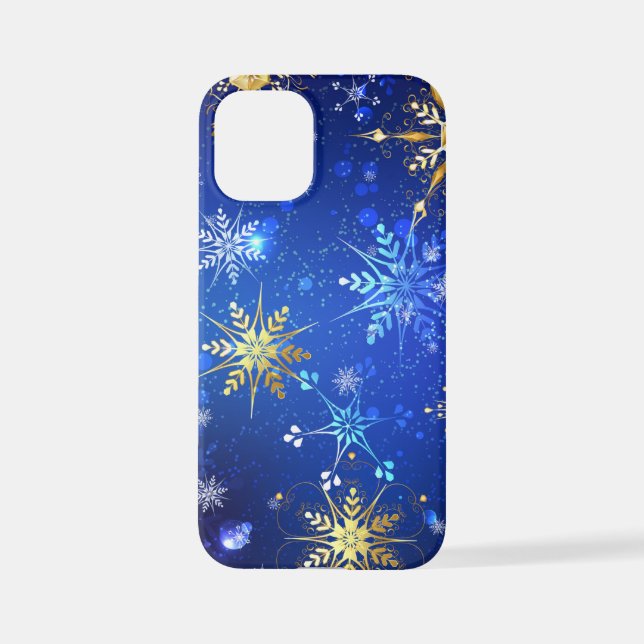 Funda Para iPhone Fondo azul XMAS con copos de nieve dorados (Reverso )