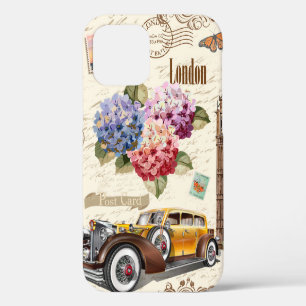 Funda Para iPhone 12 Fondo continuo vintage de Londres con coche retro,