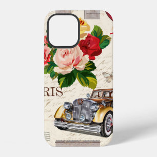 Funda Para iPhone 12 Fondo continuo vintage de París con coche retro, 