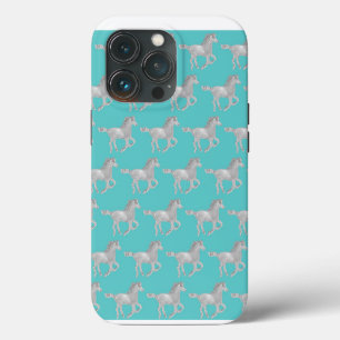 Funda Para iPhone 13 Pro Fondo cromado de caballos para Aqua