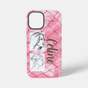 Funda Para iPhone 12 Mini Fondo de cercado de alambre rosa con fotos editabl