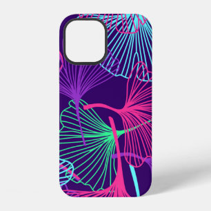 Funda Para iPhone 12 Fondo de hojas de Gingko floral tropical en neón c