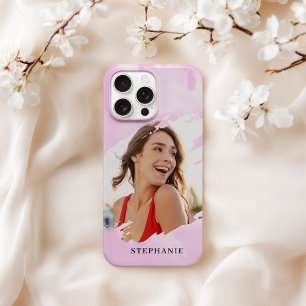 Funda Para iPhone 16 Pro Max Fondo de lavado de acuarela rosa con foto personal