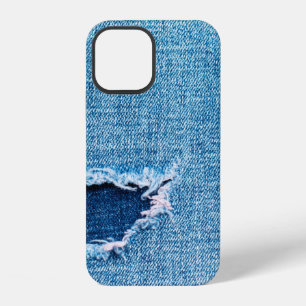 Funda Para iPhone 12 Fondo de mezclilla texturizada. Agujero desgarrado