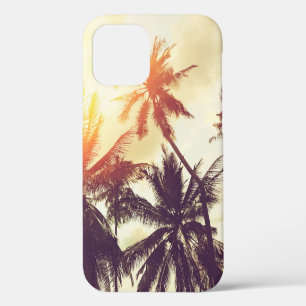 Funda Para iPhone 12 Fondo de playa tropical con siluetas de palmeras