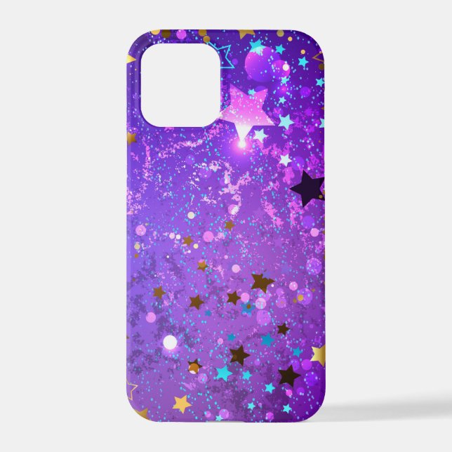 Funda Para iPhone Fondo de Relieve metalizado púrpura con estrellas (Reverso )
