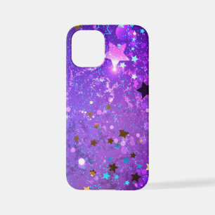 Funda Para iPhone 12 Mini Fondo de Relieve metalizado púrpura con estrellas