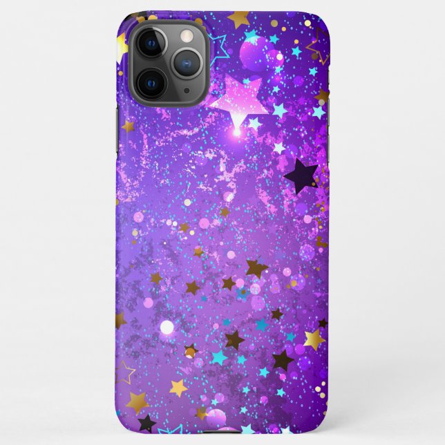 Funda Para iPhone Fondo de Relieve metalizado púrpura con estrellas (Reverso)