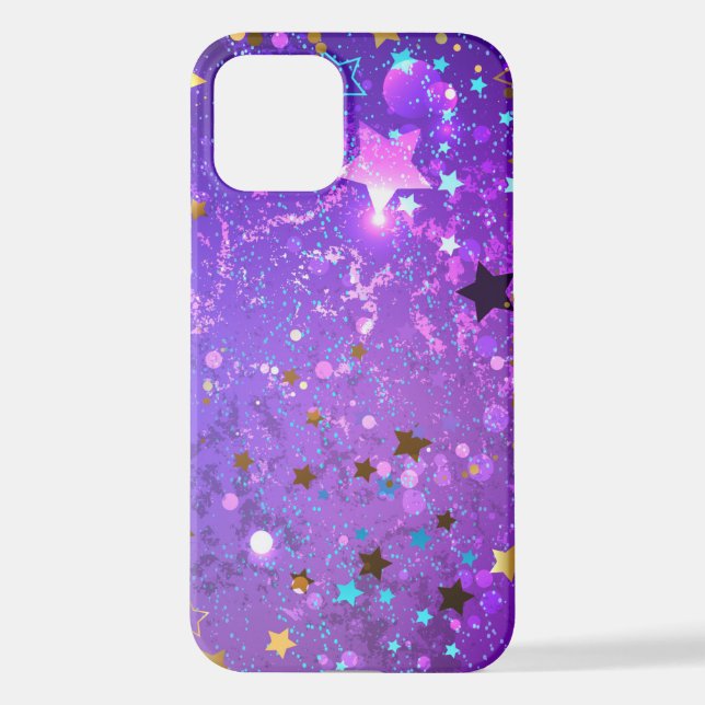 Funda Para iPhone Fondo de Relieve metalizado púrpura con estrellas (Reverso )