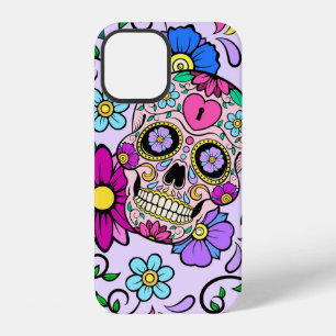 Funda Para iPhone 12 Fondo festivo con cráneos de azúcar, corazón y hur