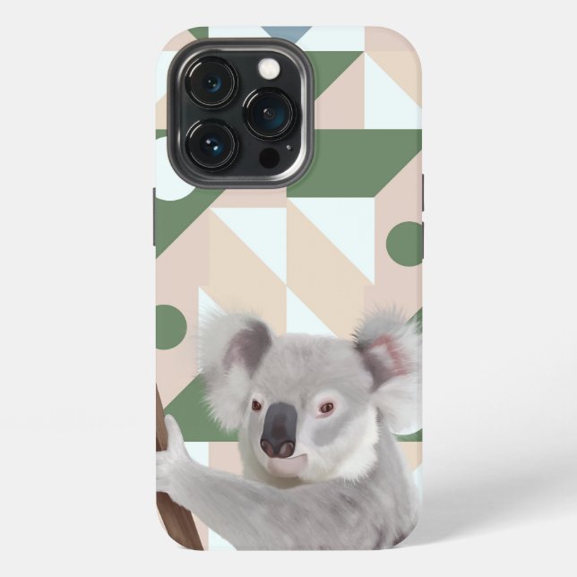 Funda Para iPhone Fondo geométrico verde de koala esponjoso (Reverso )