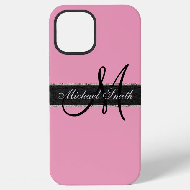 Funda Para iPhone Fondo rosa Amaranto con Monograma (Reverso )