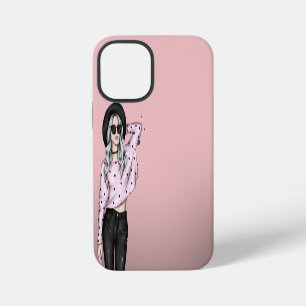 Funda Para iPhone 12 Mini Fondo rosa y chica dulce