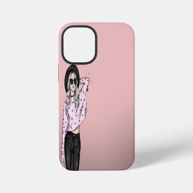 Funda Para iPhone Fondo rosa y chica dulce (Reverso )