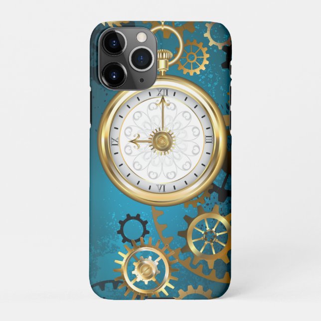 Funda Para iPhone Fondo turquesa de vapor con engranajes (Reverso)