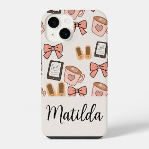 Funda Para iPhone 14 Fondos personalizados de lazos femeninos y café