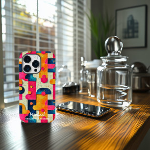 Funda Para iPhone 14 Pro Formas abstractas retro personalizables en rosa
