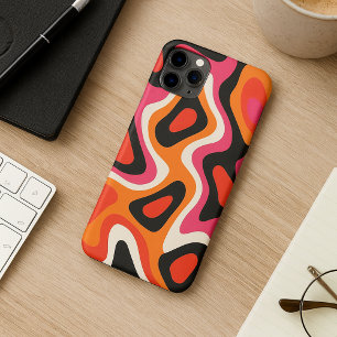 Funda Para iPhone 16 Pro Max Formas amorfas naranja rosa negro Patrón de arte