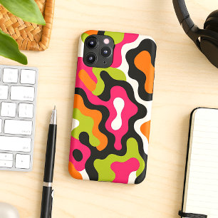 Funda Para iPhone 16 Pro Max Formas Amorfos de Color Naranja Rosa Negro Patrón