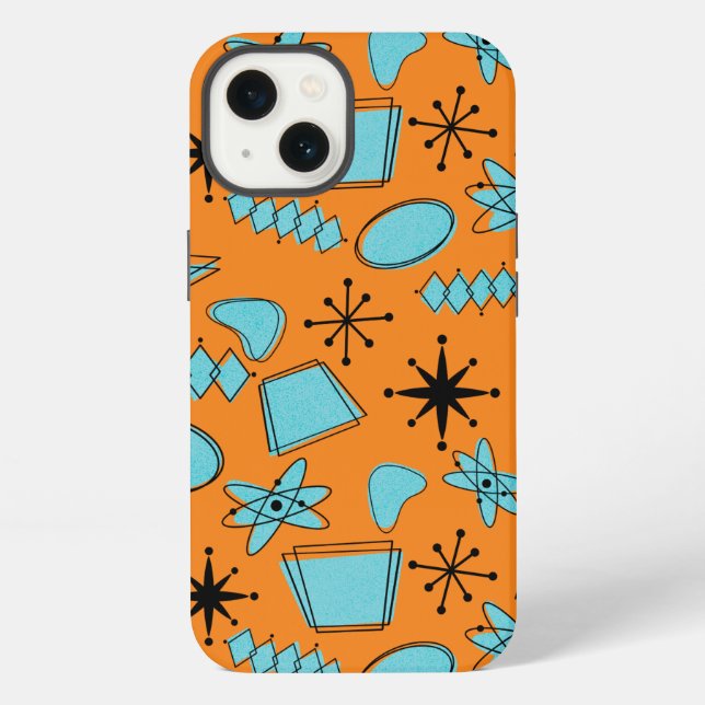 Funda Para iPhone Formas Atómicas MCM Turquesa sobre Naranja (Reverso )