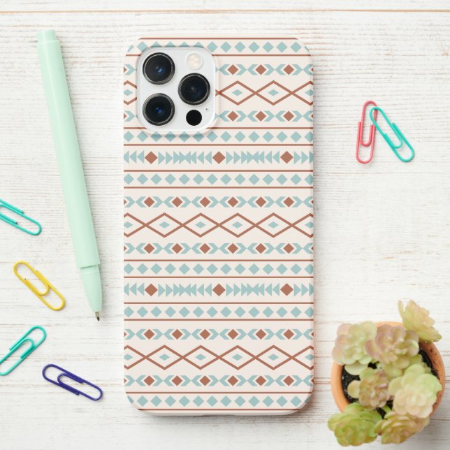 Funda Para iPhone Formas aztecas Patrón Arrosto Crema Verde azulada (En el escritorio)