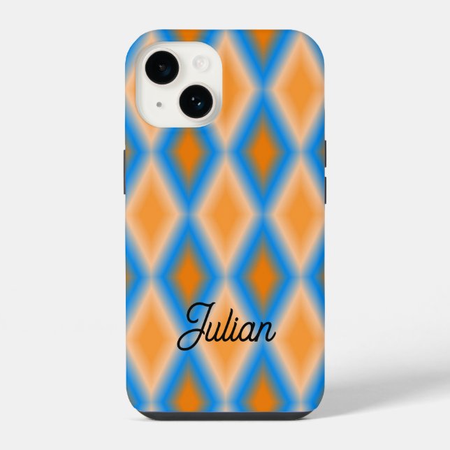 Funda Para iPhone Formas de diamante azul naranja gradiente monogram (Reverso )