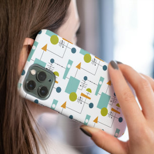 Funda Para iPhone 14 Formas Líneas Azul Naranja Verde Moderno de Mitad