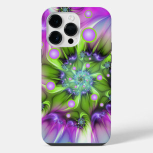 Funda Para iPhone 14 Pro Max Formas redondas en espiral coloridas arte fractal