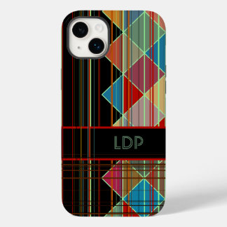 Funda Para iPhone 14 Plus Formas triangulares rayadas con iniciales en negro
