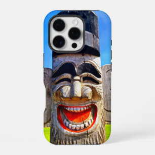 Funda Para iPhone 16 Pro Foto audaz y divertida de cara de tótem de madera 