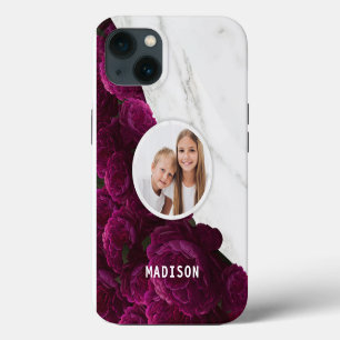 Foto Chic Moderno Floral Mármol Nombre Personaliza