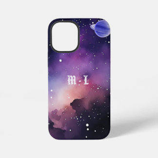 Funda Para iPhone 12 Mini Foto de Galaxia de Nebulosa Cósmica Monograma Inic