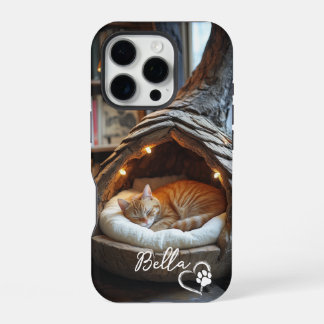Funda Para iPhone 16 Pro Foto de gato personalizada y nombre con corazón y