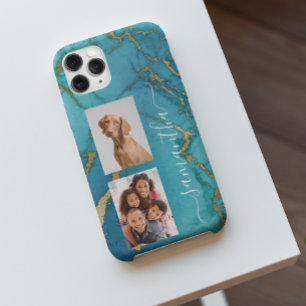 Funda Para iPhone 12 Foto de Monograma de Piedra de Mármol de Oro Turqu