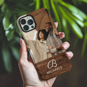 Funda Para iPhone 16 Pro Max Foto de Monograma en Madera Personalizada de Nombr
