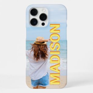 Funda Para iPhone 16 Pro Max Foto de monograma moderno de nombre en naranja ama