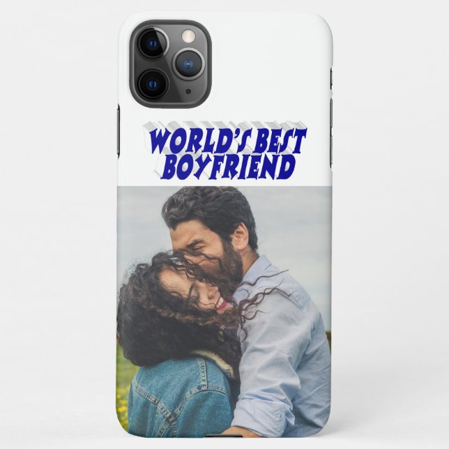 Funda Para iPhone Foto de novio con texto azul estuche para iPhone (Reverso)